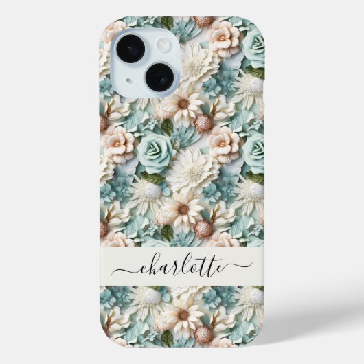 花ほこりっぽい緑のクリーム名スクリプト Case-Mate iPhoneケース (裏面)