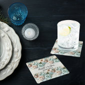 花ほこりっぽい緑のクリーム結婚の名前 ガラスコースター