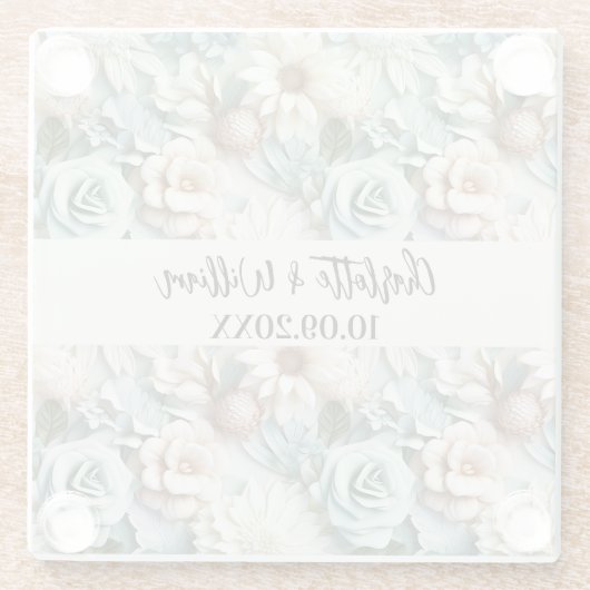 花ほこりっぽい緑のクリーム結婚の名前 ガラスコースター (裏面)