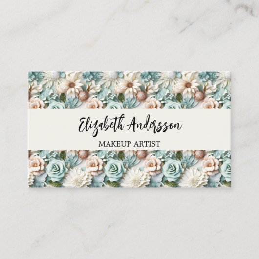 花ほこりまみれのグリーンクリームフォトQRロゴ 名刺 (正面)