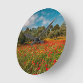 花や木の畑 ラウンド壁時計 (傾斜)