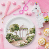 花や植物が咲くおとぎ話の庭のガゼボ ペーパープレート (パーティー)