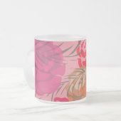 花や植物が咲くピンクのバラ模様 フロストグラスマグカップ (正面左)