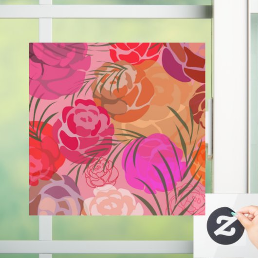 花や植物のピンクの模様 ウィンドウサイン (ホーム)