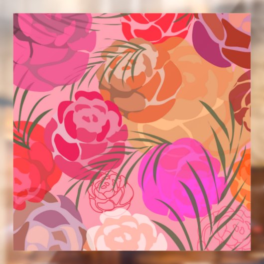 花や植物のピンクの模様 ウィンドウサイン (シート2)