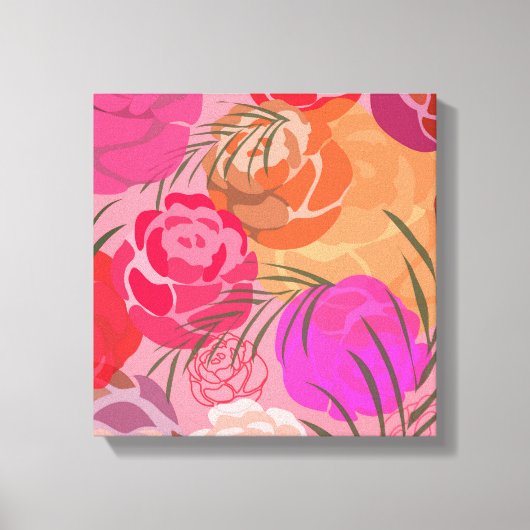 花や植物のピンクの模様 キャンバスプリント (正面)