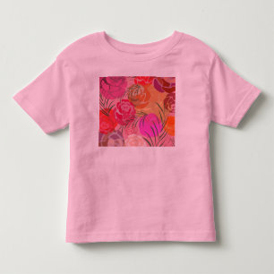 花や植物のピンクの模様 トドラーTシャツ