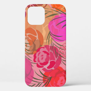 花や植物のピンクの模様 iPhone 12ケース