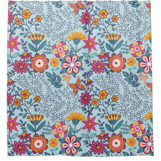 花や蝶などのシームレスなテクスチャ。終了 シャワーカーテン