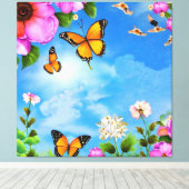 花や蝶の模様 キャンバスプリント (インサイチュ (ウッドフロア))