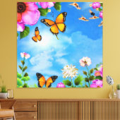 花や蝶の模様 キャンバスプリント (インサイチュ (リビング))