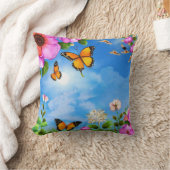 花や蝶の模様 クッション (ブランケット)