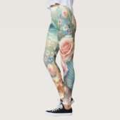 花や貝類の水彩をパステル色で表現 レギンス (左)