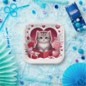 花や贈り物を入れて箱に入れた子猫 ペーパープレート (パーティー)