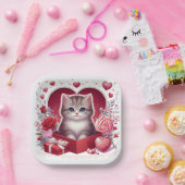 花や贈り物を入れて箱に入れた子猫 ペーパープレート (パーティー)