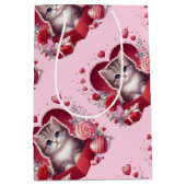 花や贈り物を入れて箱に入れた子猫 ミディアムペーパーバッグ (正面)