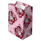 花や贈り物を入れて箱に入れた子猫 ミディアムペーパーバッグ (裏面アングル)