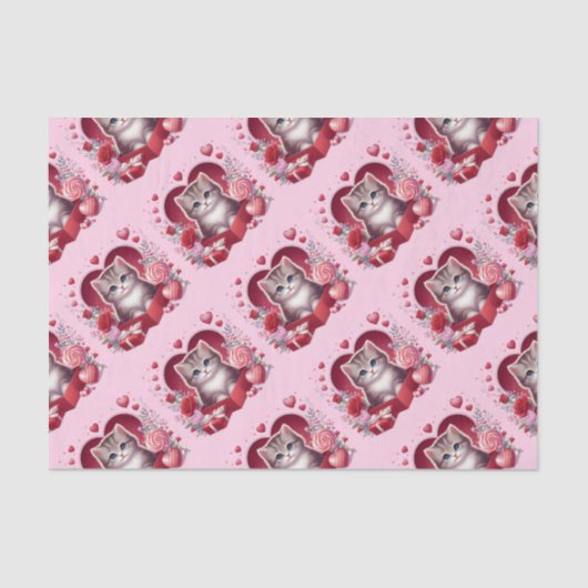 花や贈り物を入れて箱に入れた子猫 薄葉紙 (正面)