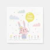 花や雲、風船が咲き誇るキュートなイースターバニー スタンダードカクテルナプキン (正面)