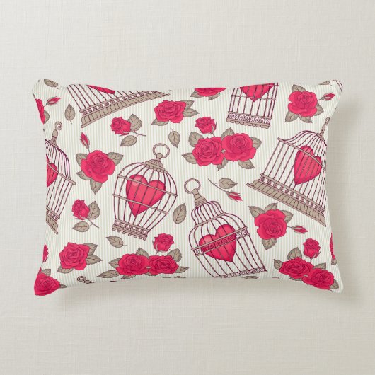 花や鳥かごなどの継ぎ目のない模様。バラ アクセントクッション (正面)