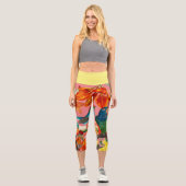 花や鳥の美しい夏のパターン カプリレギンス (正面)