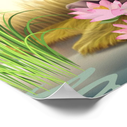 花や鳥画が描かれた池の近くのかわいいゼブラ ポスター (角)