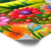 花よくはしゃぐと渓流のある草地 ポスター (角)