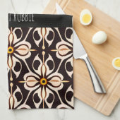 花ろうけつ染めイエローベージュフローラルパターン キッチンタオル (四つ折り)