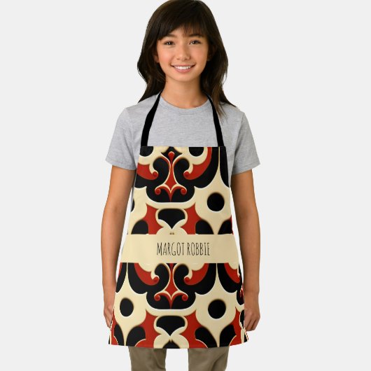 花ろうけつ染め赤い花柄 エプロン (インサイチュ)