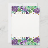 花をあしらったおしゃれな紫と金のグリッターディス Sweet 16 招待状 (裏面)