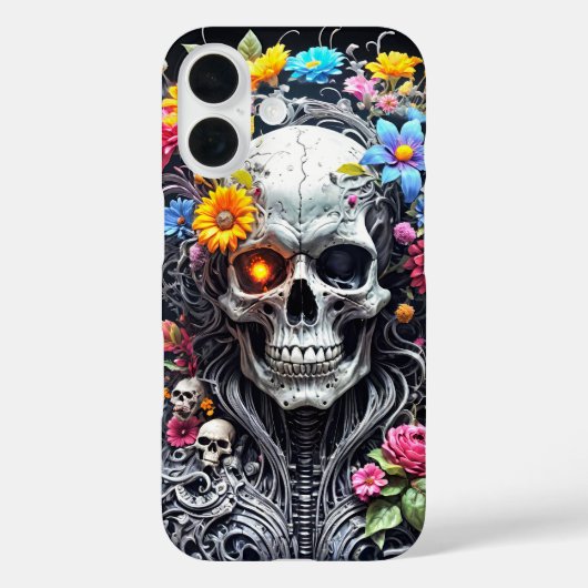 花をあしらったアーマードスカルデザインのスマホケース Case-Mate iPhoneケース (裏面)