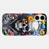 花をあしらったアーマードスカルデザインのスマホケース Case-Mate iPhoneケース (裏面 (横))