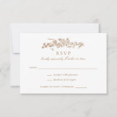 花をあしらったエレガントなヴィンテージゴールドのトワール結婚式の出欠確認 招待状 (正面)