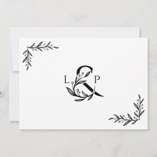 花をあしらった洗練された結婚式のモノグラム 招待状 (裏面)