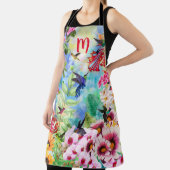 花をつけたハミング鳥のモノグラム エプロン (インサイチュ)