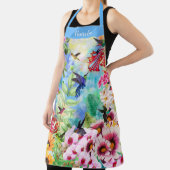 花をつけたハミング鳥のモノグラム エプロン (インサイチュ)