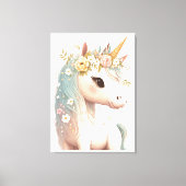 花をまとった優雅なユニコーンの水彩画 キャンバスプリント (正面)