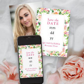 花をモチーフにしたおしゃれなピンクゴールドの編集可能なキンチアネラ写真 セーブザデート