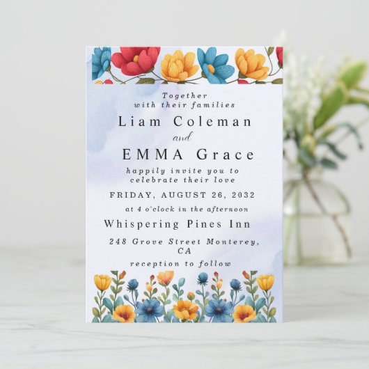 花をモチーフにしたウェディング招待状、素朴なガーデン、エレガント 招待状 (スタンド正面)