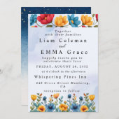 花をモチーフにしたウェディング招待状、素朴なガーデン、エレガント 招待状 (正面/裏面)