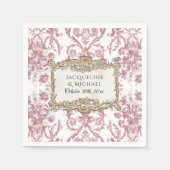 花をモチーフにしたエレガントでヴィンテージなピンクとホワイトゴールドのウェディング スタンダードカクテルナプキン (正面)