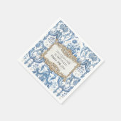 花をモチーフにしたエレガントでヴィンテージな青と白のゴールドのウェディング スタンダードカクテルナプキン (角)