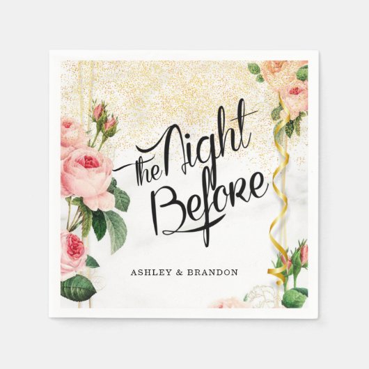 花をモチーフにしたエレガントな前夜のリハーサル用ナプキン スタンダードカクテルナプキン (正面)