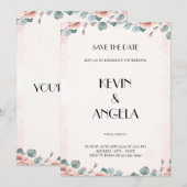 花をモチーフにしたエレガントな結婚式の招待状（Save the Date） 招待状 (正面/裏面)