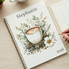 花をモチーフにしたコーヒーをテーマにしたパーソナライズ プランナー手帳