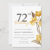 花をモチーフにしたシックでエレガントなシンプルイエロー 72歳の誕生日 招待状 (正面)