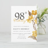 花をモチーフにしたシックでエレガントなシンプルイエロー 98歳の誕生日 招待状 (スタンド正面)