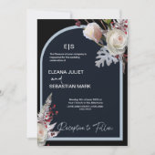 花をモチーフにしたブラックエレガントな結婚式の招待状 招待状 (正面)