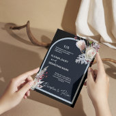 花をモチーフにしたブラックエレガントな結婚式の招待状 招待状