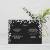 花をモチーフにしたブラック＆ホワイトのウェディング詳細カード 招待状 (スタンド正面)